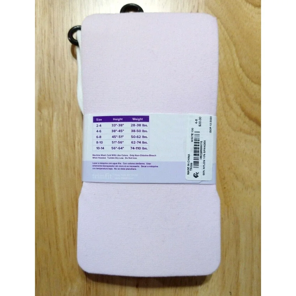 TRIMFIT Girls 2-pk. Size 4-6 Opaque Tights Ivory Textured & Lilac Purple New